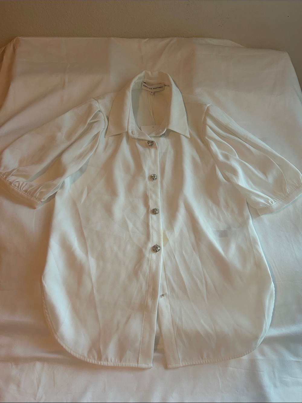English Factory White Puff Sleeve Button-Up Blouse